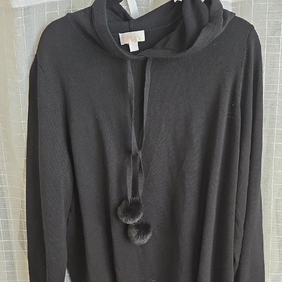 Belle by Kim Gravel Black Cowl Neck Sweater with Pom-Poms - Picture 4 of 11